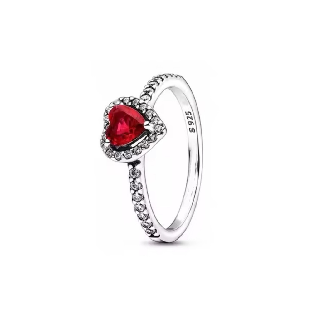 Heart-Shaped Red Gemstone Silver Ring size 8 - Picture 7 of 8